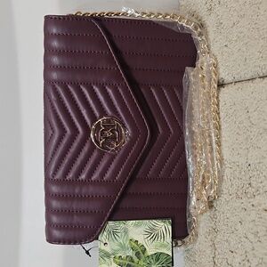 Badgley Mischka Chevron Quilted Crossbody Bag in Plum